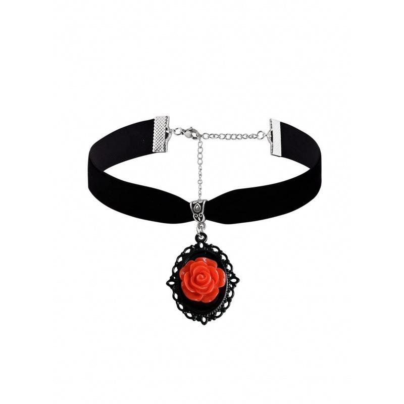 Gothic Resin Rose Velvet Choker Necklace
