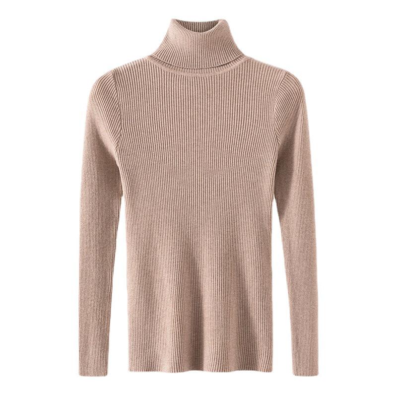 Damen Strickpullover mit verdicktem hohen Kragen - Slim Fit, vielseitig, koreanischer Stil, Herbst- und Wintermode.