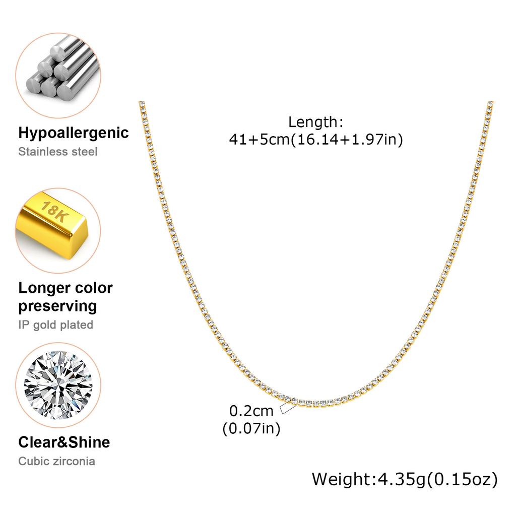 Stainless Steel Cubic Zircon Rhinestone Necklace for Women Luxury Tennis Chain Choker Necklace Minimalist Jewelry Accessories