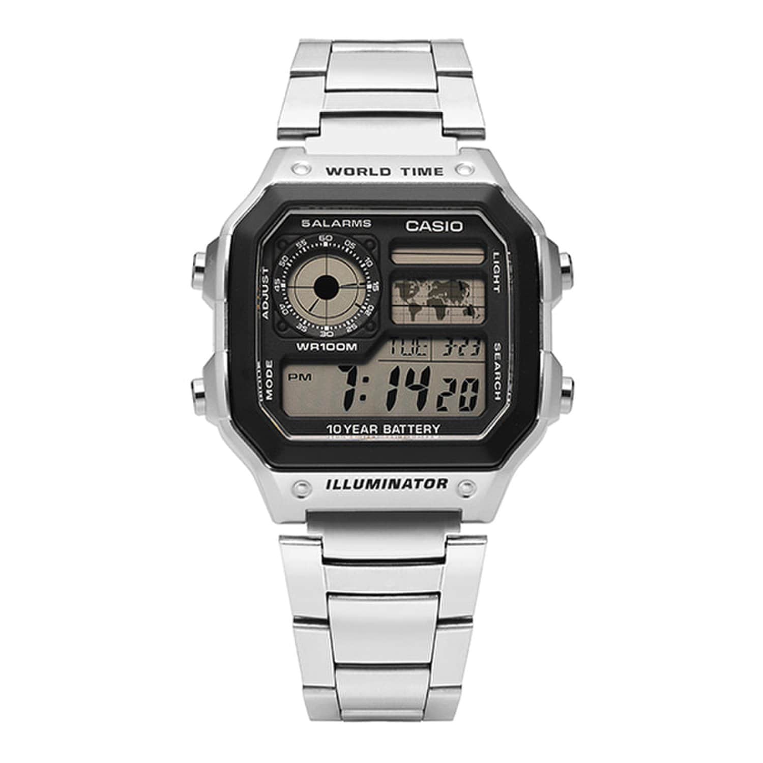[Casio] AE-1200WHD-1AVDF (АЕ-1200WHD-1A) Цифровые квадратные спортивные военные мужские металлические часы с мировым временем