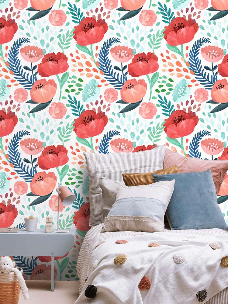 Pivoňkový květinový peel and stick tapeta Vícebarevná vinylová Odnímatelná Samolepicí Vodotěsná pro Ložnici Dětský pokoj Dekorativní