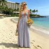 European and American summer new deep V-neck striped holiday dress hot-selling sleeveless dress