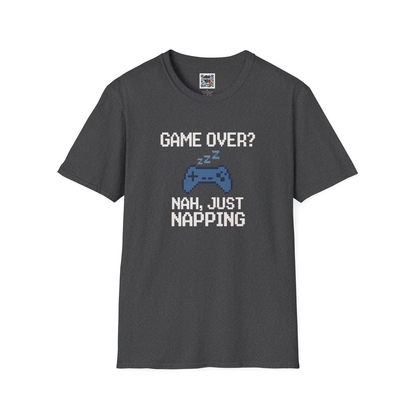 Game Over? Nah, Just Napping T-Shirt – Retro Gamer Pixel Controller Tee Gift L