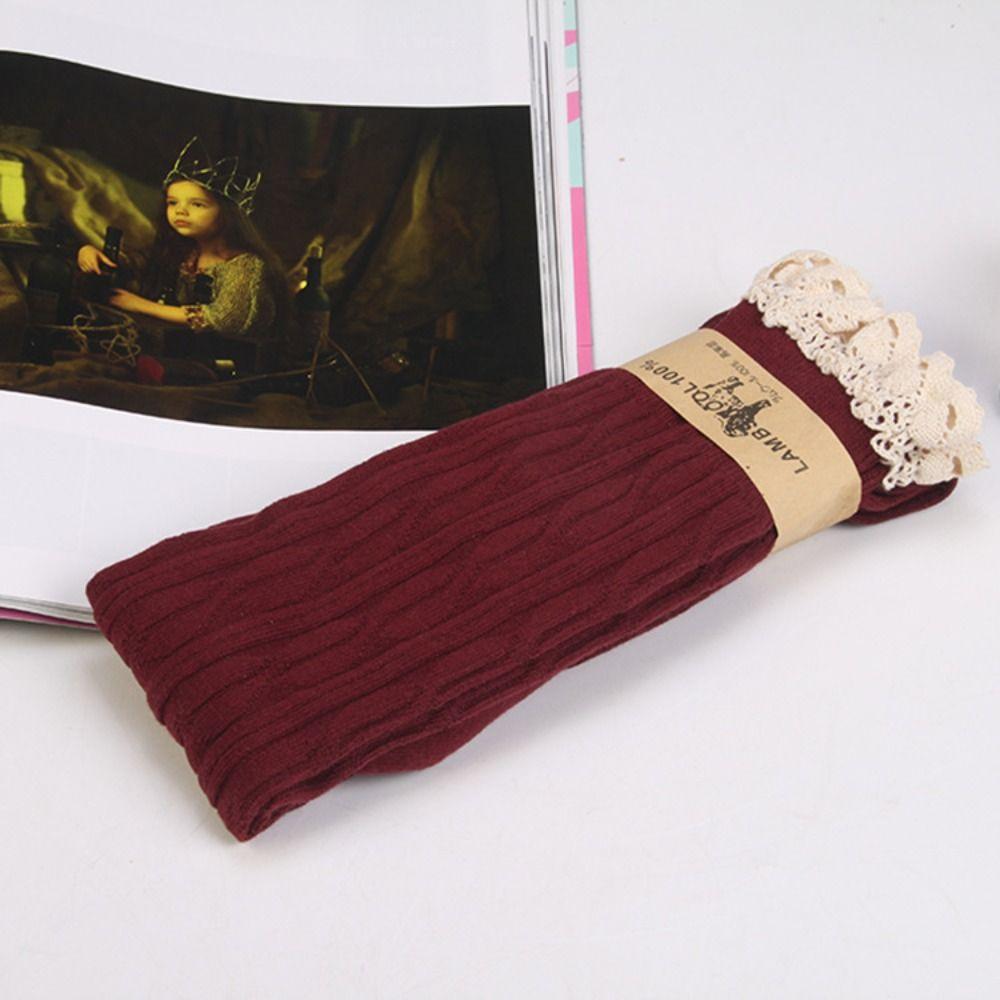 

Twists Weaving Long Stockings Lace High Stockings Fashionable Knee Length Socks Autumn and Winter вина червоного кольору