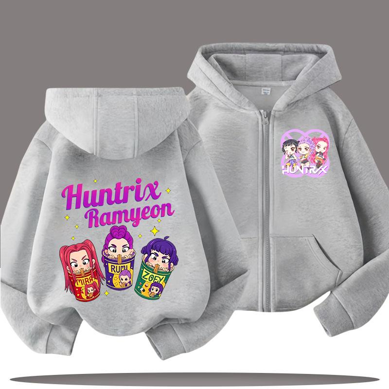 Hettegenser for barn med glidelås - K-pop Demon Hunters Jente Casual Topp - Gutt Sportsskjorte - Tegneserietrykk - Høst/vinterjakke