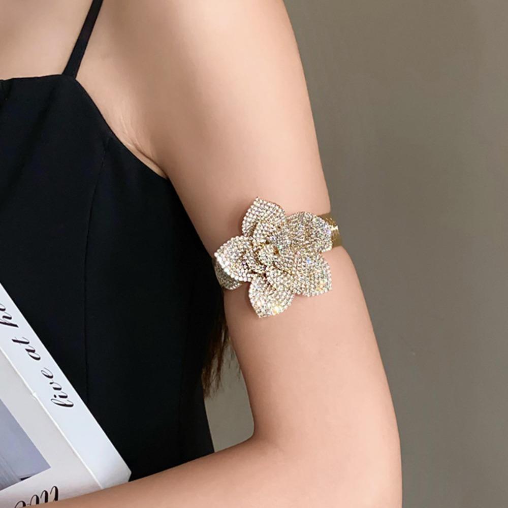 Zinc Zinc Alloy Flower Armband Arm Chain Bling Flower Upper Arm Bangle Rhinestone Arm Cuff Bracelets  Party
