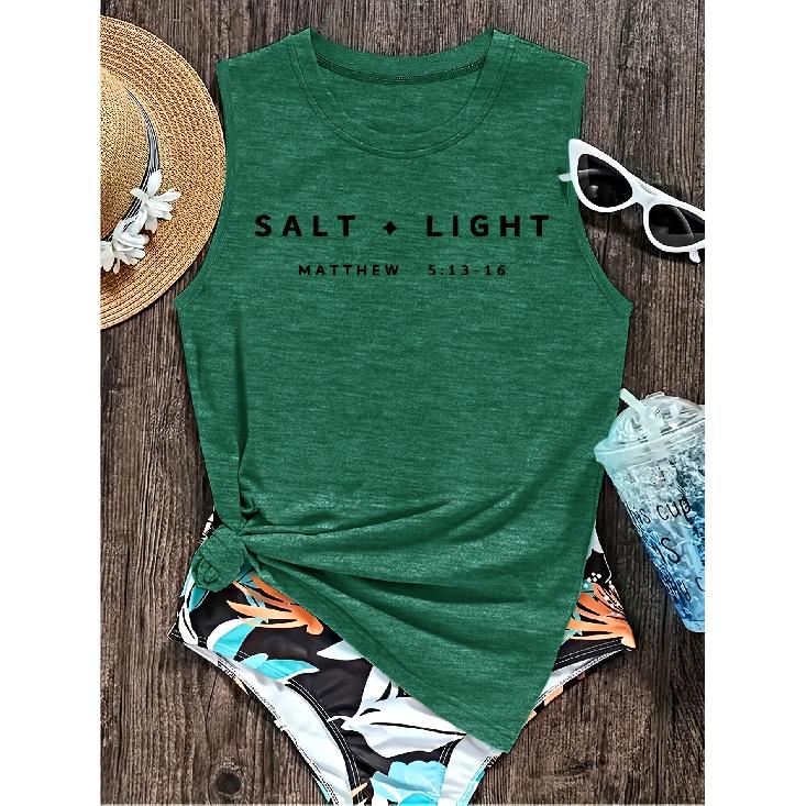 Elegant Vest for Women Salt & Light Biblical Verse Print Casual Loose Summer Vest Fashionable and elegant tops for commuting, vacation, and everyday