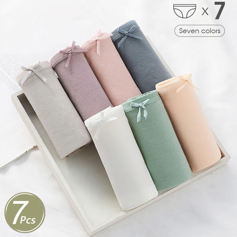 7 bucăți chiloți din bumbac Lenjerie de corp pentru femei Fete Slip drăguț cu fundă Chiloți de damă respirabili