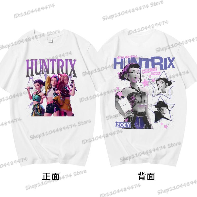 KPop Demon Hunters Rumi Zoey Miba T-shirt Men Korean Anime T Shirt Cartoon High Quality Cotton Tshirt Fashion KPop Tee Female