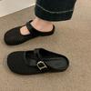 Women's Fashion Baotou Shallow Mouth Mesh Cloth Breathable Metal Buckle Soft Sole Anti-slip Wear-resistant Flat Shoes