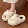 Internet celebrity cross-strapped fluffy slippers women wear 2025 autumn and winter new thick bottom heightening non-slip plush cotton slippers