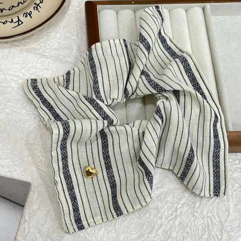 Retro Striped Square Scarf Hair Band Large Intestine Hair Band Female Niche Design Sense Square Headrope Temperament Hair