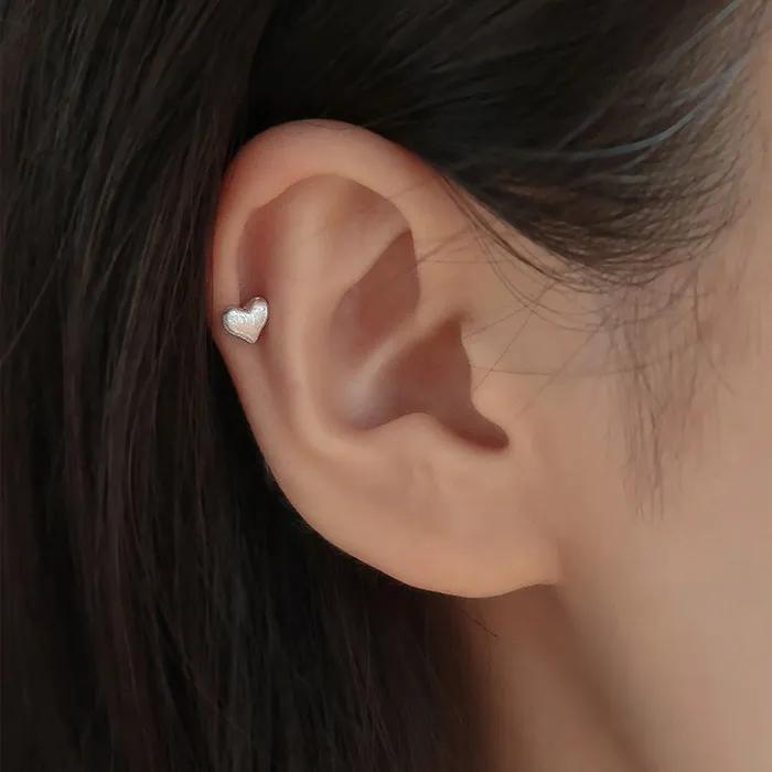 925 Silver Matte Bold Heart Piercing