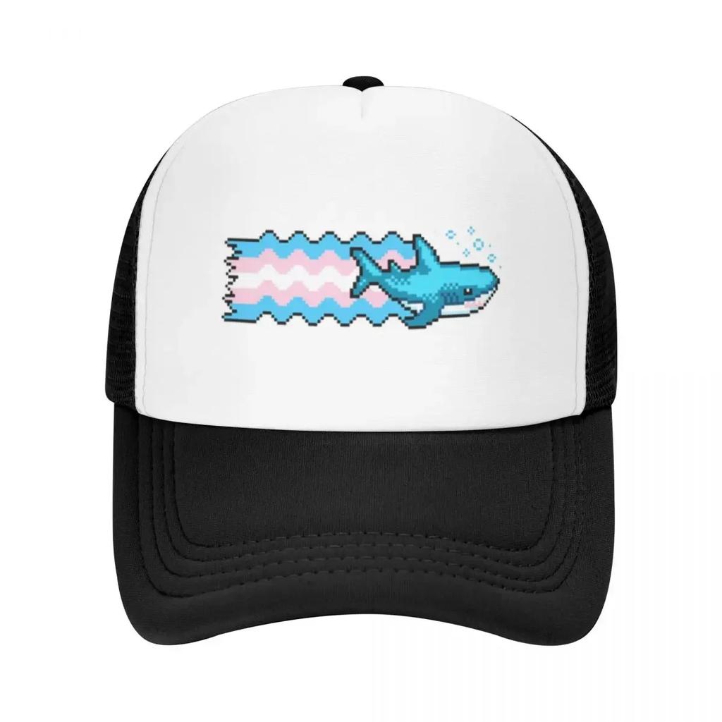 Blahaj Blue Shark Pride Pixel Art Camping Mesh Baseball Caps Women Personalized Female Beach Coquette Hat Peaked Cap