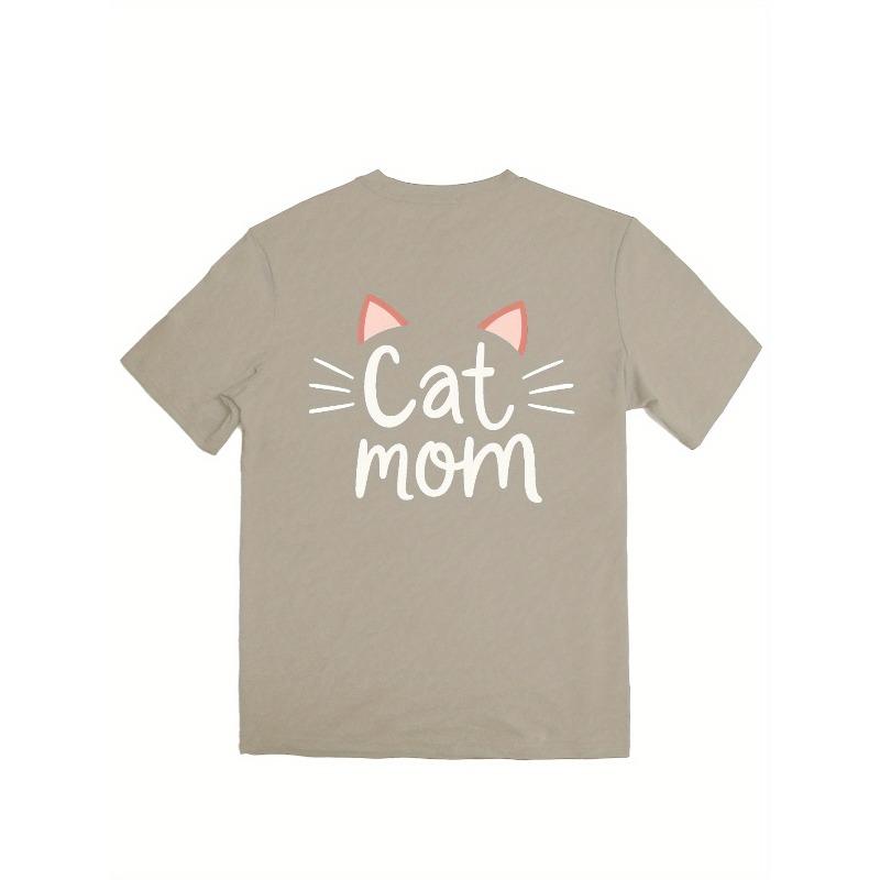 Women's Plus Size Cat Mom Graphic T-Shirt - Funny "Cat Mom" Text Athletic Top - Soft Breathable Shirt for Gym, Casual Outfits