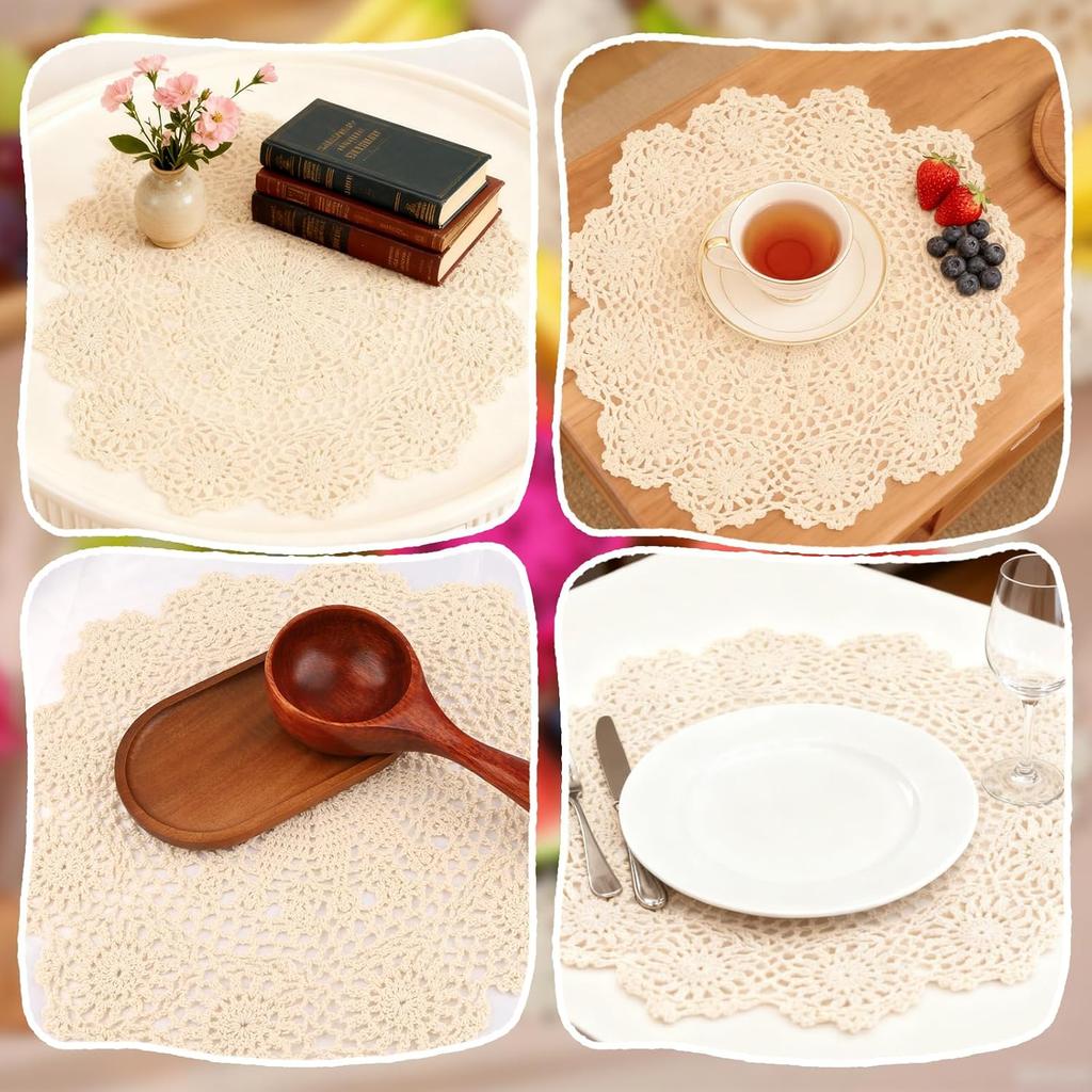 1-Pack Vintage Lace Placemats - 15.7'' Large Crochet Lace Tablecloth Doilies - Handmade Embroidered Round Table Overlay for Dining, Tea Party,