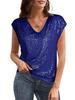 Top da festa da donna lucido con scollo a V e maniche corte a paillettes