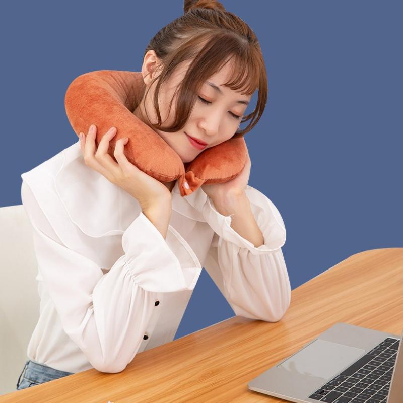New in Minimalist Plush U-shaped Pillow Neck Airplane Pillow Traveling Car Home Office Neck Flight Pillow Snap Strap Soft Cover