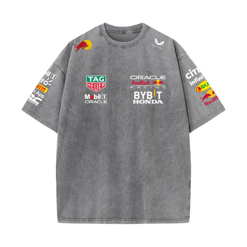 Summer F1 Racing Suit Red Bull Vestapan Team Uniform Short Sleeved Vintage Wash T-shirt Round Neck T-shirt