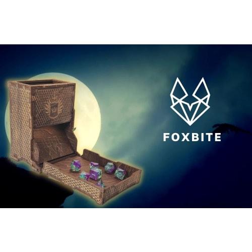 FOXBITE Dungeons and Dragons Dice Tower - Wooden Laser-Etched DND Dice Scroll with Portable Folding Tray