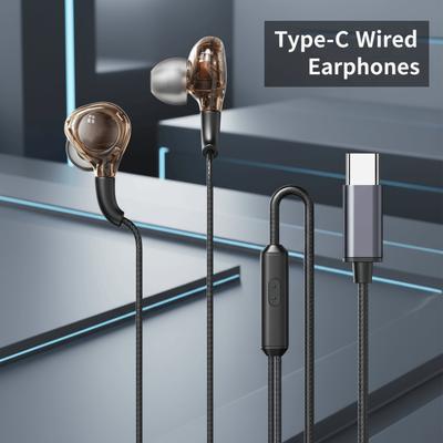 Sport Earphones 3.5mm Type C Earphones Heavy Bass Universal Wired Headset with Mic Black Stereo Earphones Mobile Phone