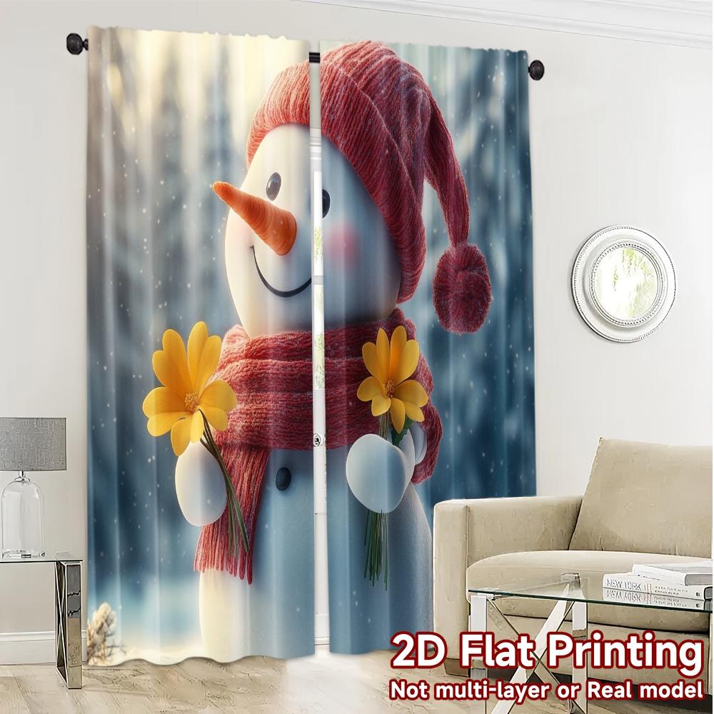 2 Stück, Vorhänge Niedlicher Schneemann Winterblumen (3) Muster Schicke Vorhänge Drucke Lichtfilternde Vorhänge Wärmedämmung und Raum