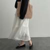 Women's High Waist White Lace Patchwork Ramie A-line Midi Skirt - Spring/Summer 2025