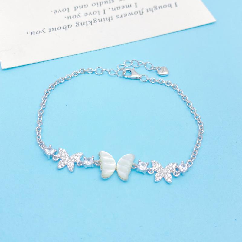 Sterling Silver Shell Butterfly Bracelet with Micro-Paved Zircon - Personalized, Elegant, Versatile, and High-End Fashion for Women. S925 Silver
