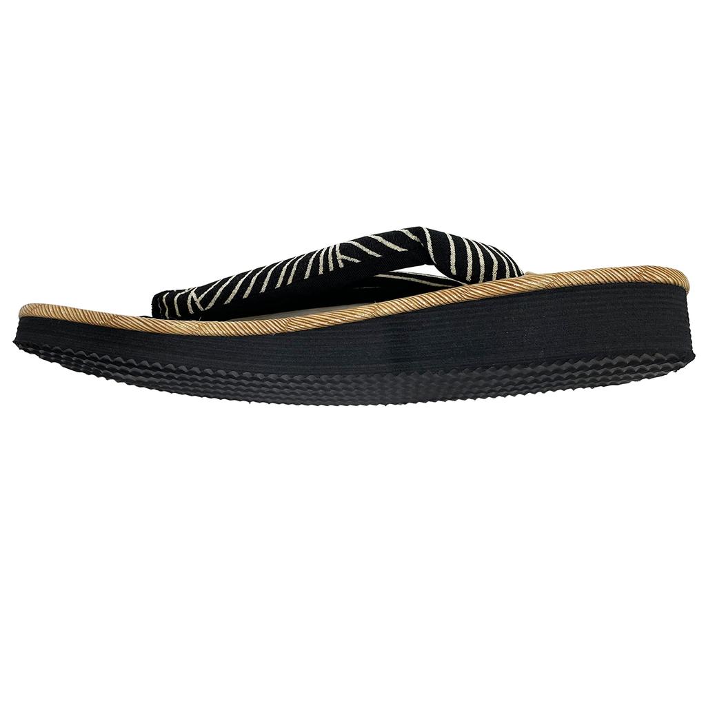 Edoten Geta Made in Genuine Hemp Zori Black Sponge Japanese Patterned Wave Size L Sandals, Japan, Outerwear, Japanese-Style Sandals, Sole,