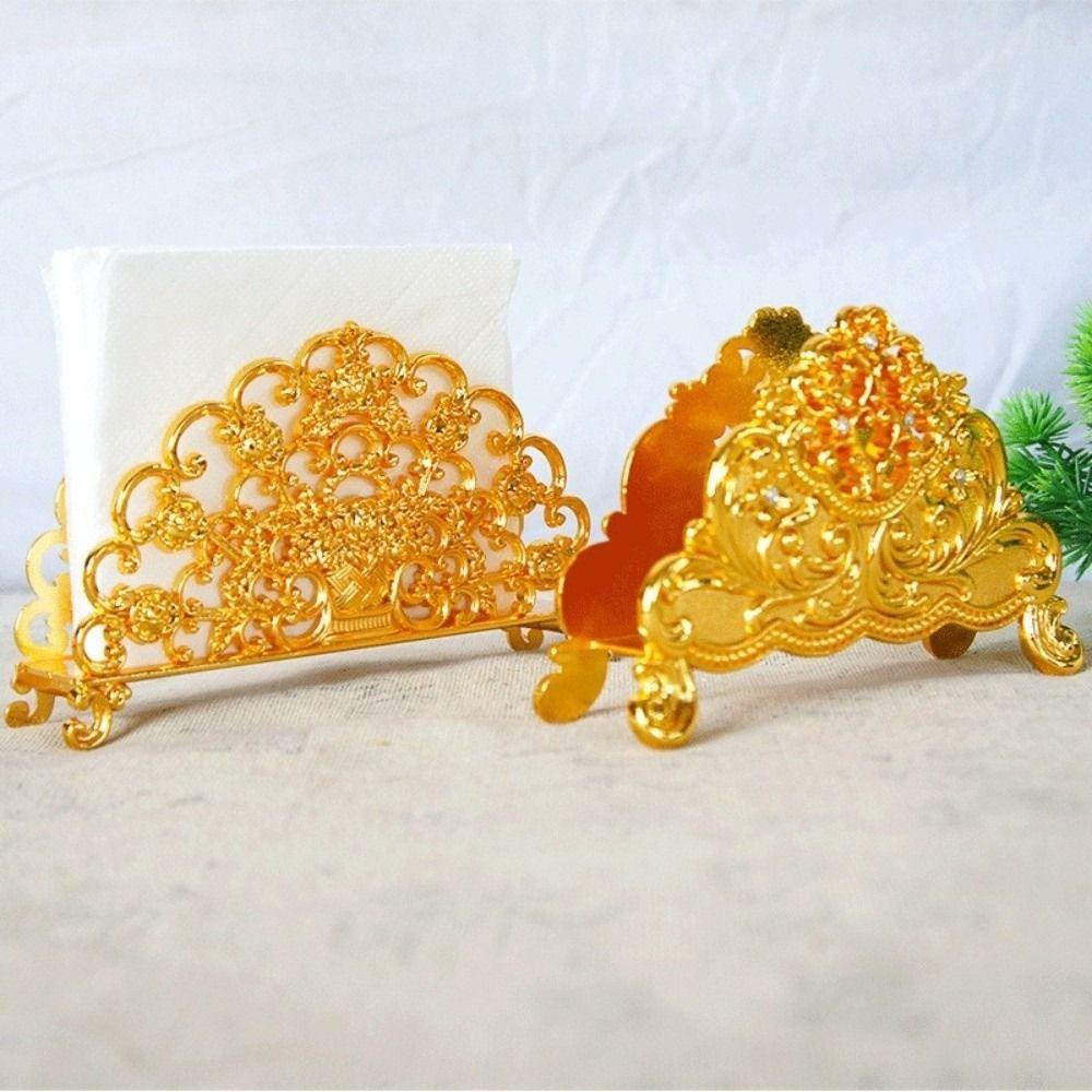 European Style Napkin Holder Desktop Ornament Gold Tissue Box Metal Paper Dispenser Restaurant