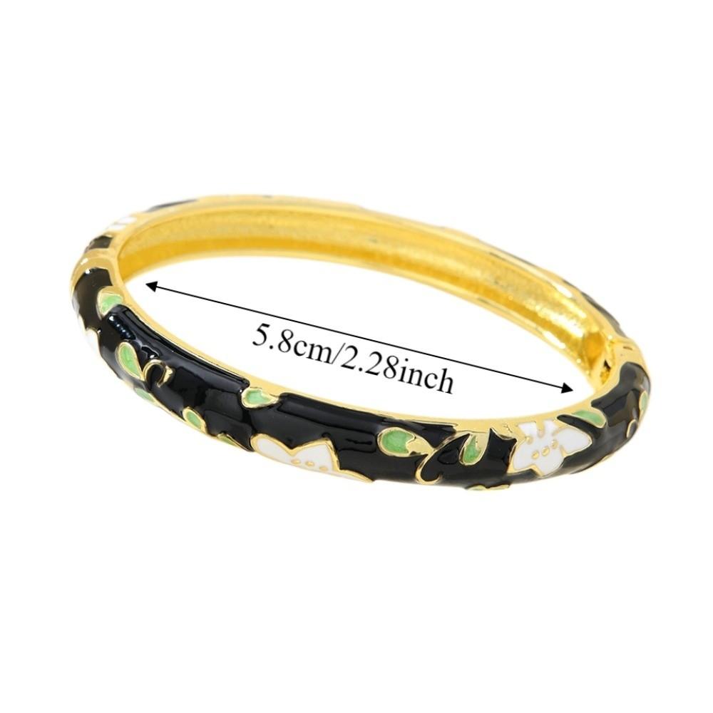 Enamel Floral Chinese Flower Bangle Peony with Leaf Women's Hand Bracelet Girls