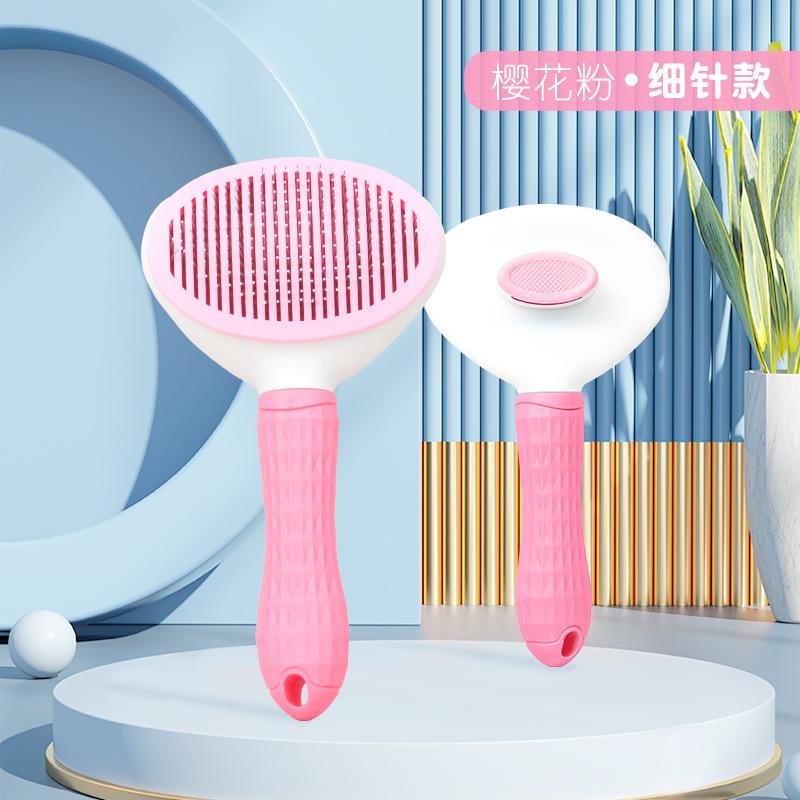 Automatic Hair Release Pet Grooming Brush Blue Two-Tone Ergonomic Handle Anti-Scratch Steel Pin Brush for Long Short Haired Pets
