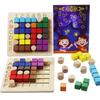 1 Set Jigsaw Board Toys Filled with 3D Colorful Building Blocks Intellectual Game Thinking Exercise Assembly Toy Wooden Puzzle Board