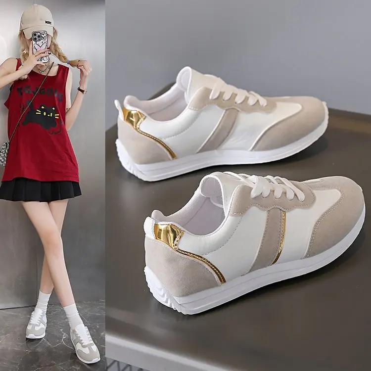 Women's Sport Shoes New Style Crossbody Flat Bottom Running Shoes Lightweight Casual White Sneakers Spring Summer