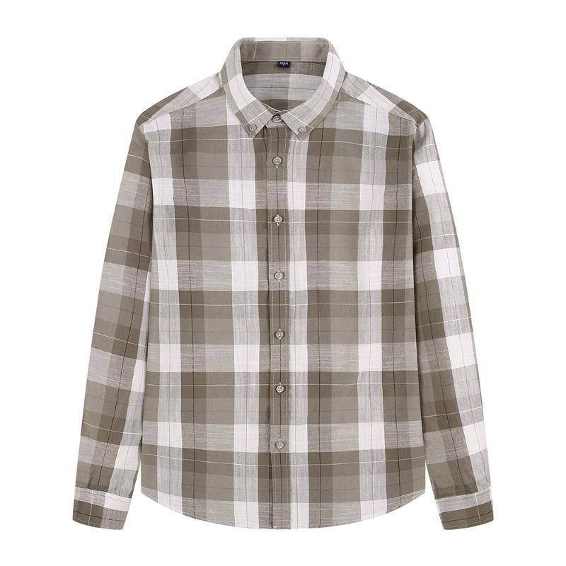 Men's Plaid Gradient Long Sleeve Button Down Shirt Casual Top.