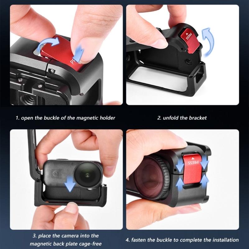 Aluminum Magnetic Mount Rabbit Cage for Action Camera With 180 Degree Adjustable Angle and Expansion Interfaces