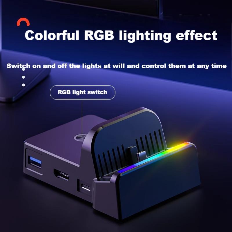 Tragbarer Dockständer mit RGB-Licht für Nintendo Switch/Switch2/Switch OLED, Tischladestation Docking Station Unterstützung Switch TV-Modus