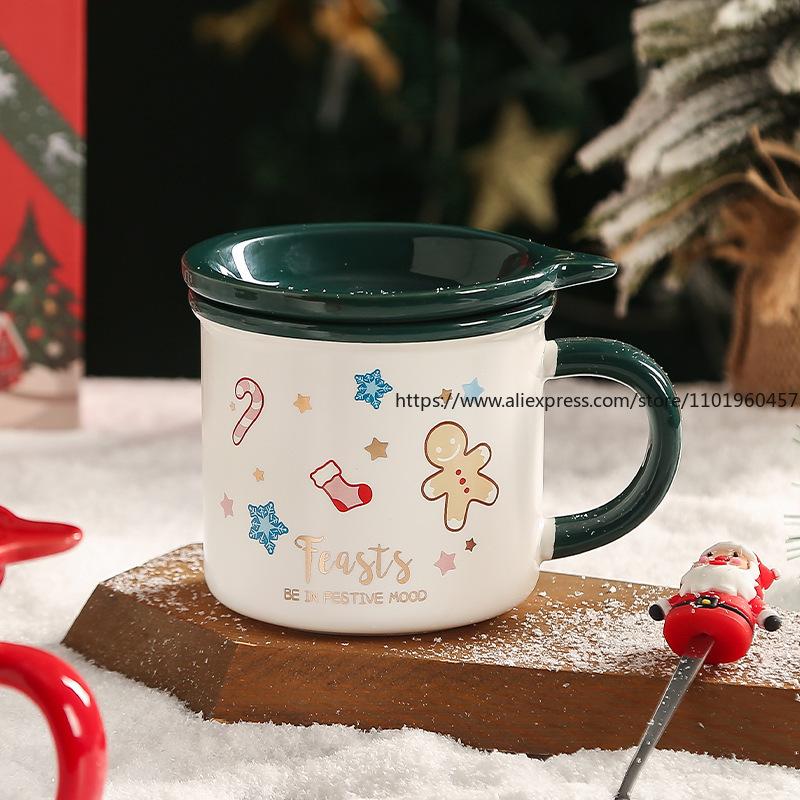 Christmas Ceramic Cup Gift with Handle, Mug, Creative Gift Box with Lid and Spoon, Couple's Water Cup, Christmas Gift Cup