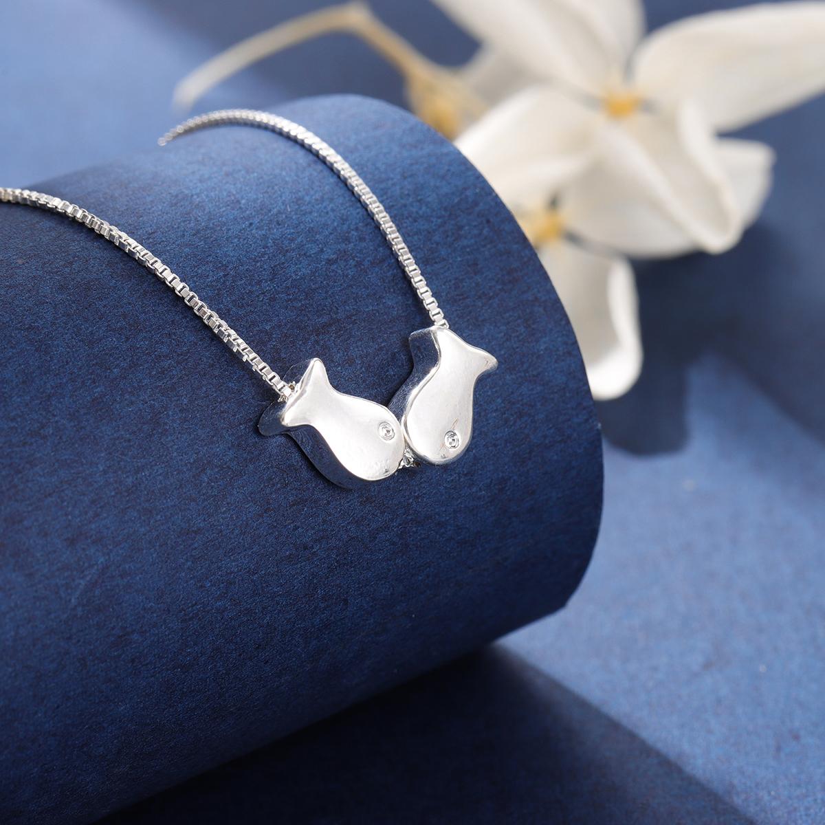 

Fashion 925 Sterling Silver Double Fish Clavicle Chain Pendant Necklaces серебряный