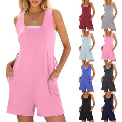 Kadın Rahat Kolsuz Sırt Ayarlanabilir Tulum Tank Top Tulum Şort Cepli Tulum