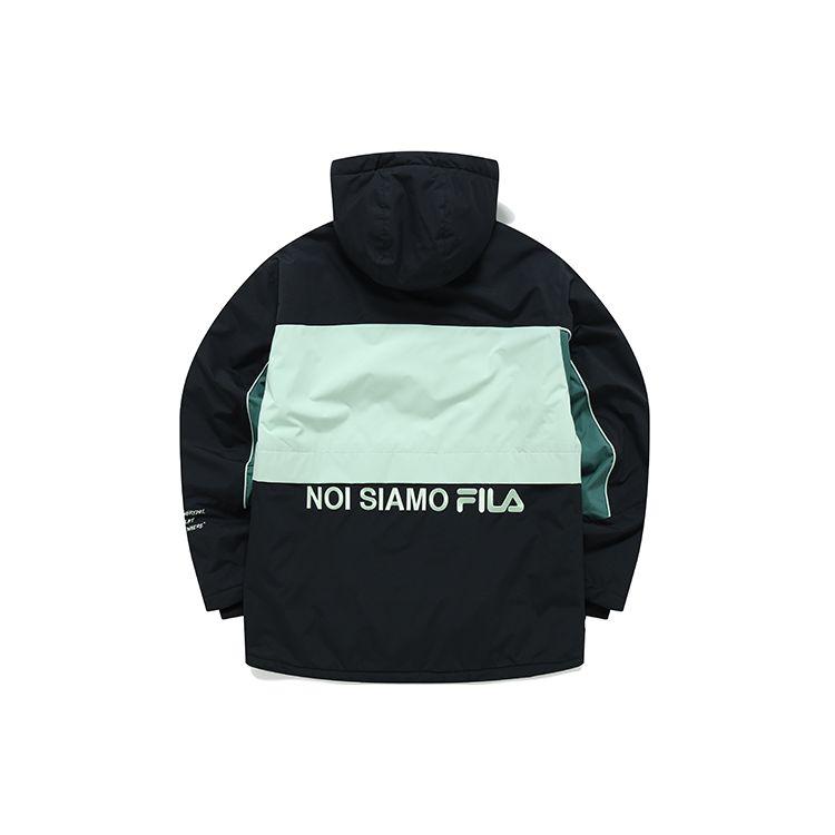 Fila Fusion Color Block Sports Warm Hooded Cotton Jacket Winter Men jackets Deep-Black T11M213904F-BK