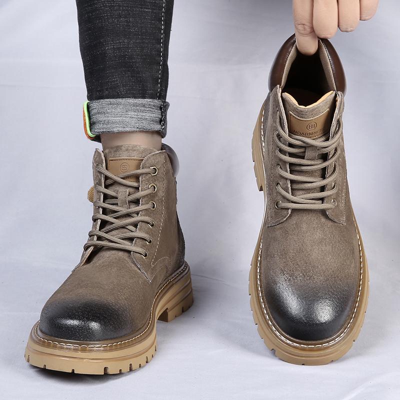 Luxury Brand Men Boots 2024 Fashion Comfortable Autumn and Winter Leather Boots British Style Thick Sole Lace Up High Top Boots