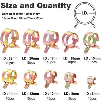 10 Pcs Spring Hose Clamp Band Fuel Hose Clamp Silicone Pipe Clamp Reusable Optional Clamp 5mm--22mm