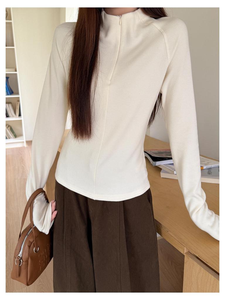 Women's Fleece-Lined Half-Zip Turtleneck Long-Sleeve Base Layer for Autumn/Winter