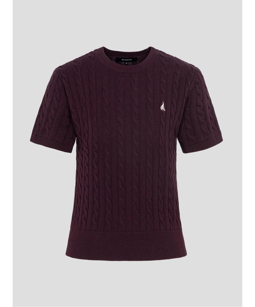 Binpolleidiseu [Essential] Cotton Cable Round Neck Short Sleeve Pullover Wine (Bf6751E02Z)