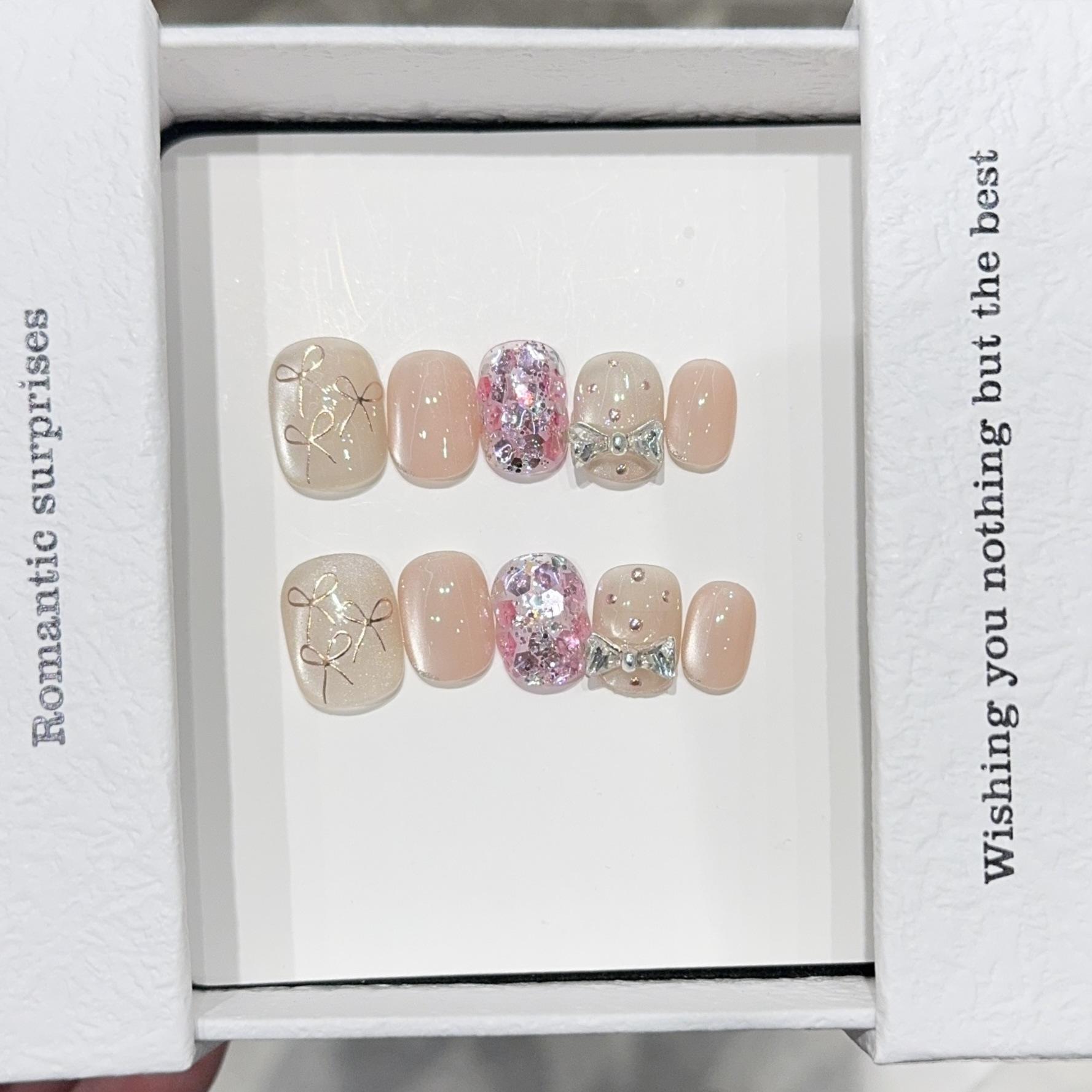 [Lychee Sweet] Handmade butterfly wear-on nails INS style handmade wear-on nails and handmade nail tips XS