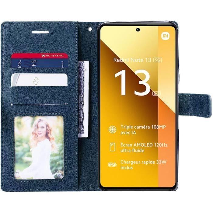 Coque Souple - E.F.CONNECTION - pour Redmi Note 13 5G - Cuir Synthétique - Bleu Marine - Vintage