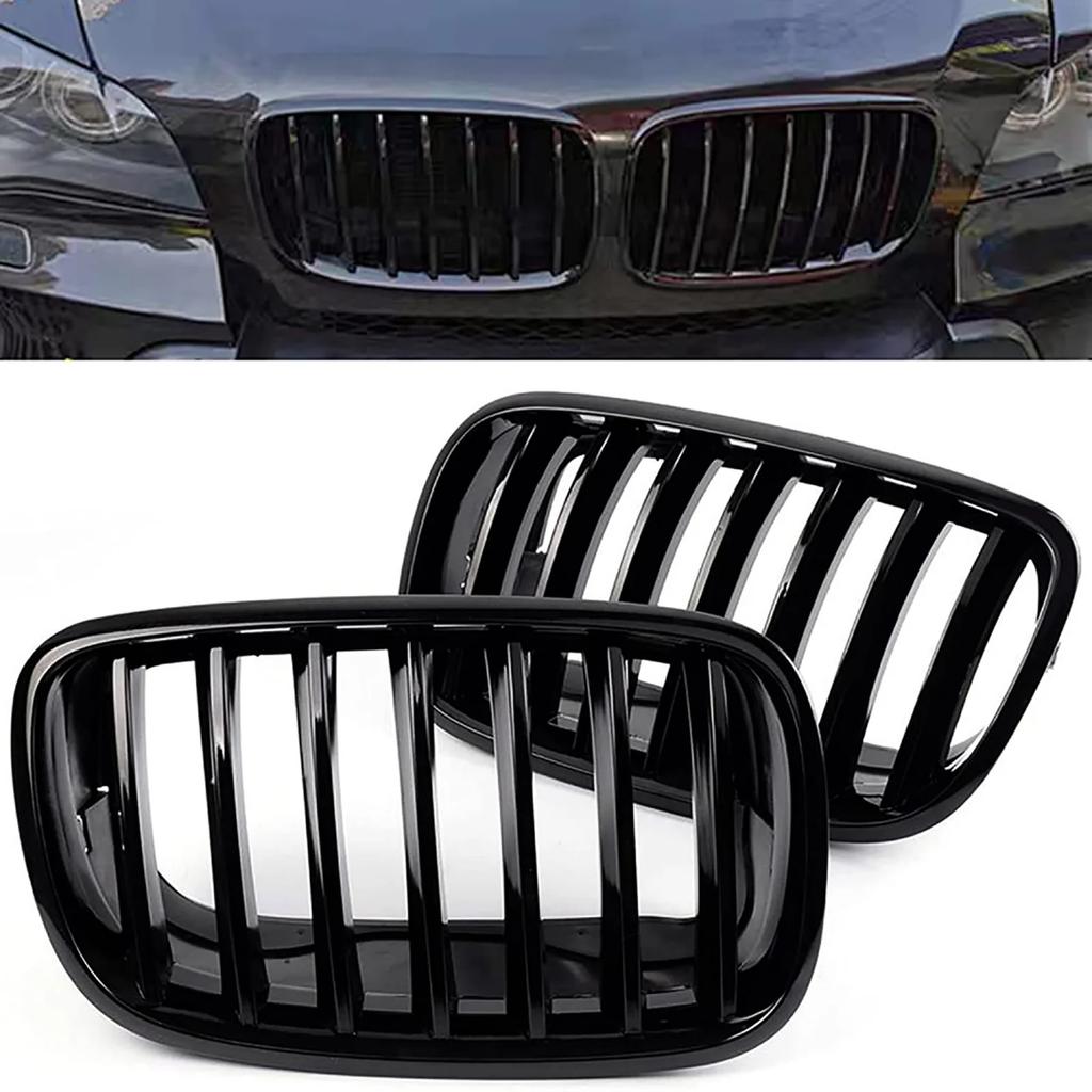 Car Front Bumper Grille Gloss Black Left Right Kidney Racing Grill for BMW X5 E70 X6 E71 2006-2015