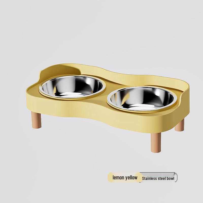 Anti-tip Stainless Steel Pet Bowl Set: Double Cat & Dog Bowls with Eco-friendly PP Base, Protects Cervical Vertebrae & Prevents Splashing