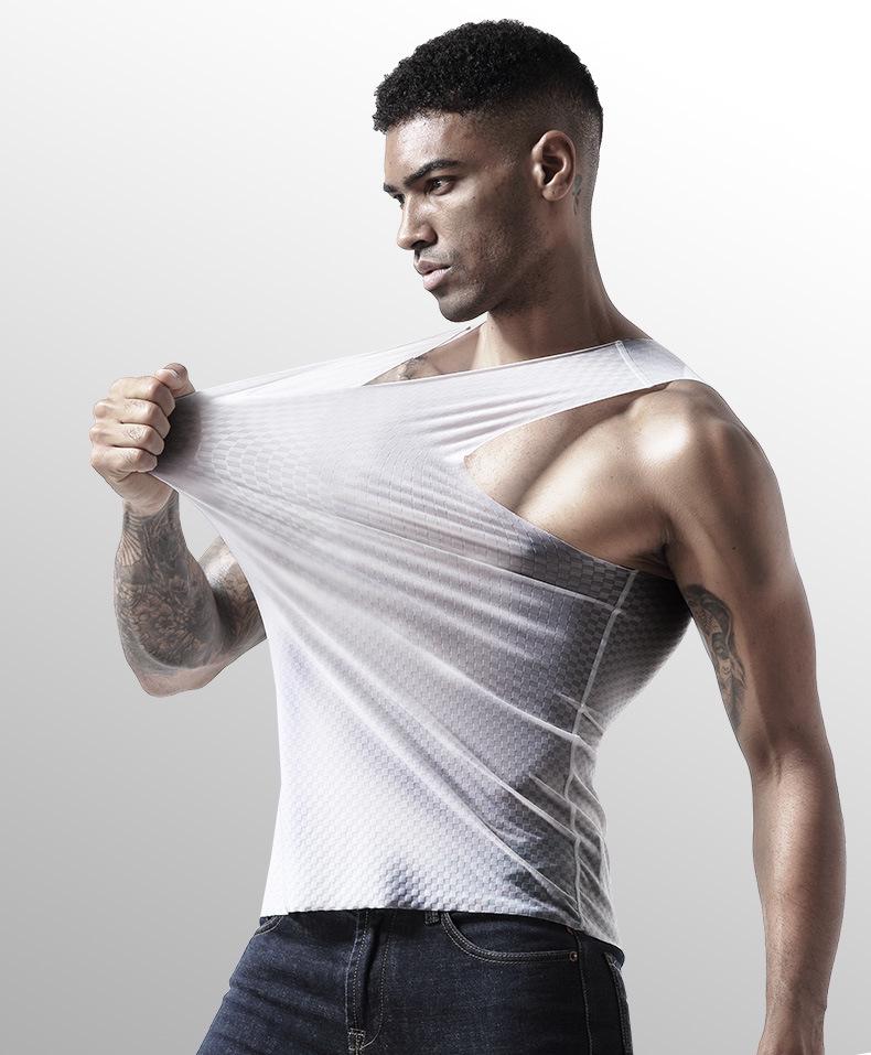 Men's Ice Silk Seamless Summer Slim Fit Vest - Sleeveless Sweatshirt for Youth Sports and Underwear.